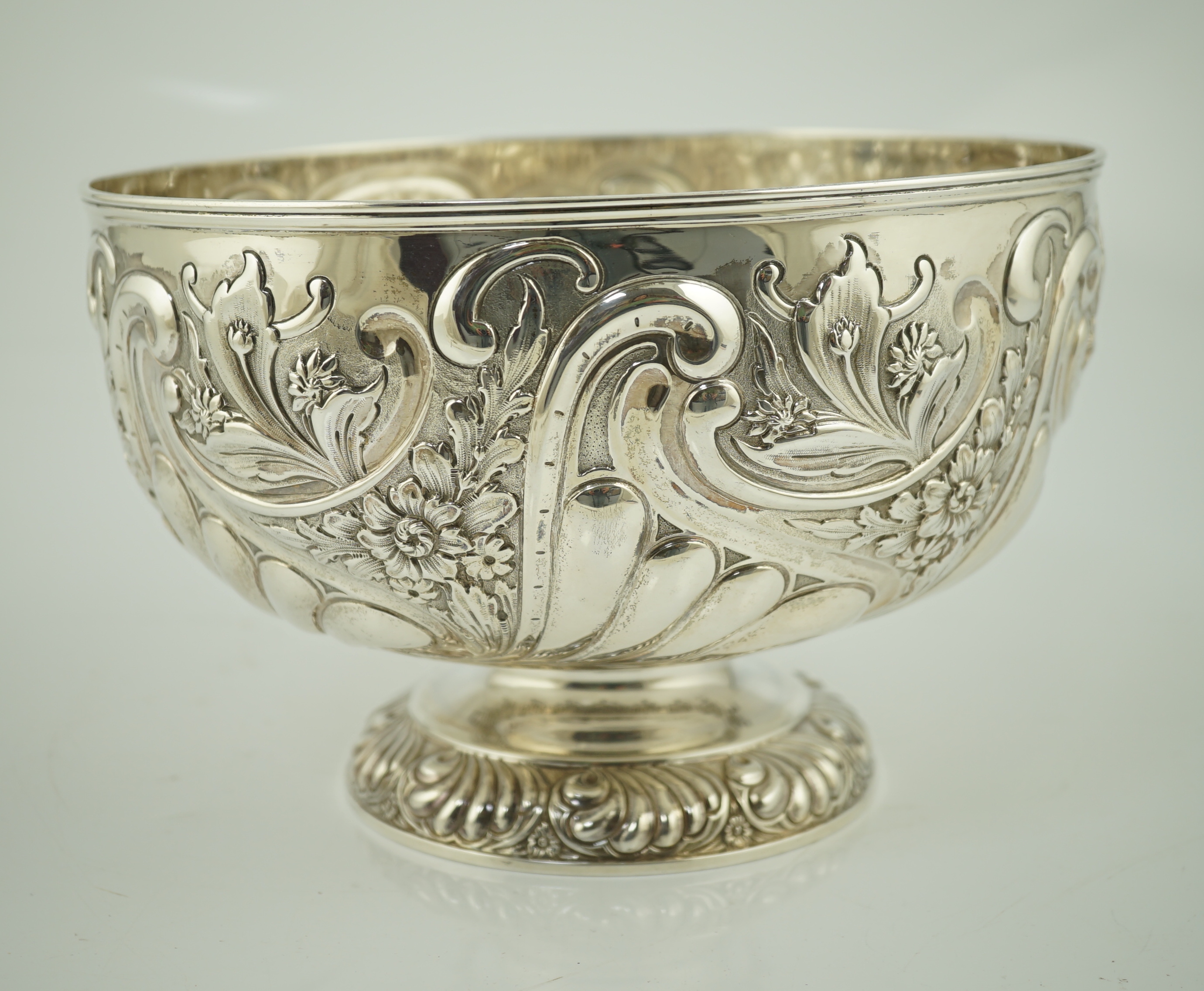 A late Victorian repousse silver rose bowl, by William Hutton & Sons
